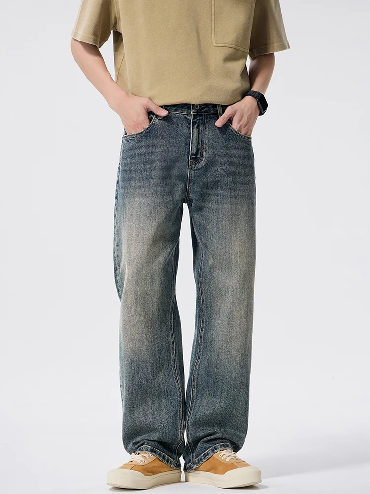 

KSTUN Men's Jeans High Street Clean Fit Baggy Straight Vintage Stretch Jeans High Quality Male Denim Pants Men's Trousers