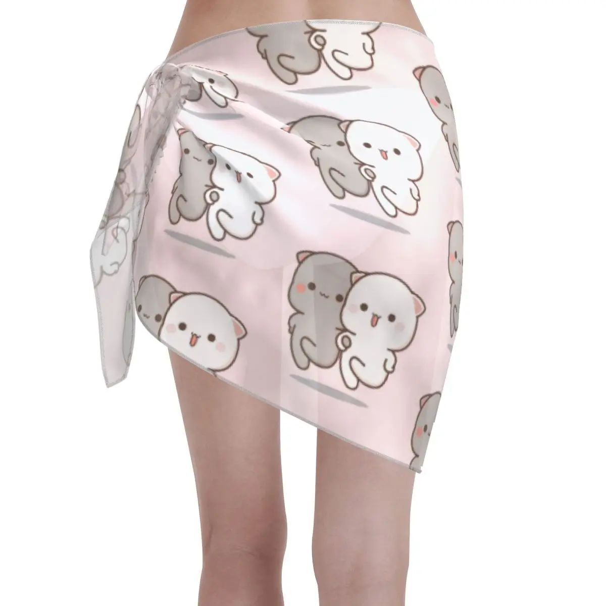 ที่กําหนดเองน่ารัก Expression Bubu Dudu สั้น Sarongs ชุดว่ายน้ํา Coverup พิมพ์บิกินี่ Wrap Sheer Sarong Beach Wrap