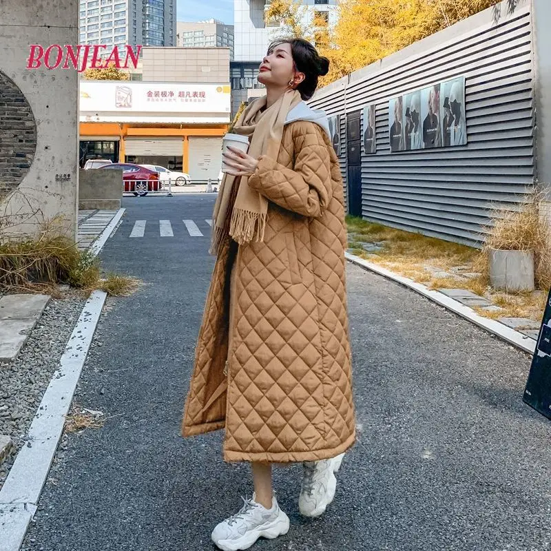 2022 Woman Parkas Autumn Winter Long Over The Knee Plus Size Korean Version Oversized Diamond Down Padded Jacket Winter Coat