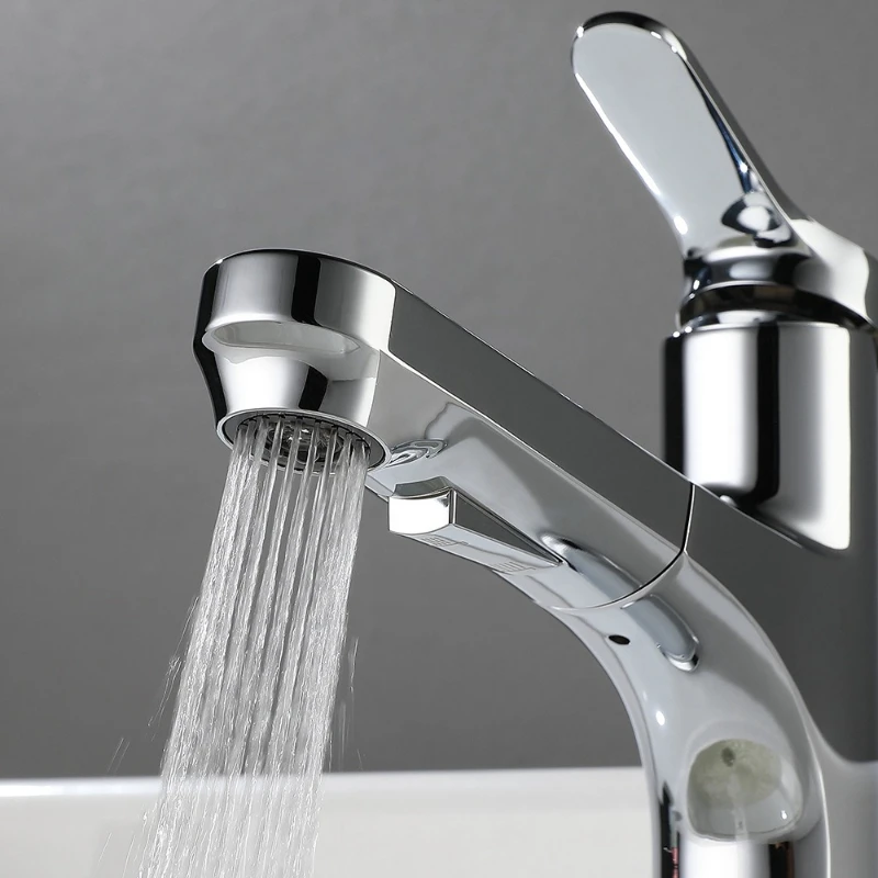 Basin hot and cold faucets can be pulled out, bathroom cabinet gray faucet installation specifications G3/8 G1/2