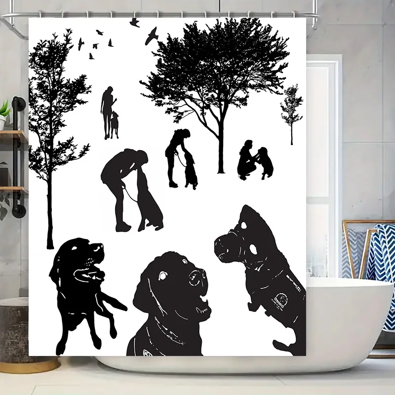 

Занавеска для душа с черным силуэтом собак, декор для любителей домашних животных, водонепроницаемые аксессуары для ванной комнаты, размер украшения дома, настраиваемый для дел