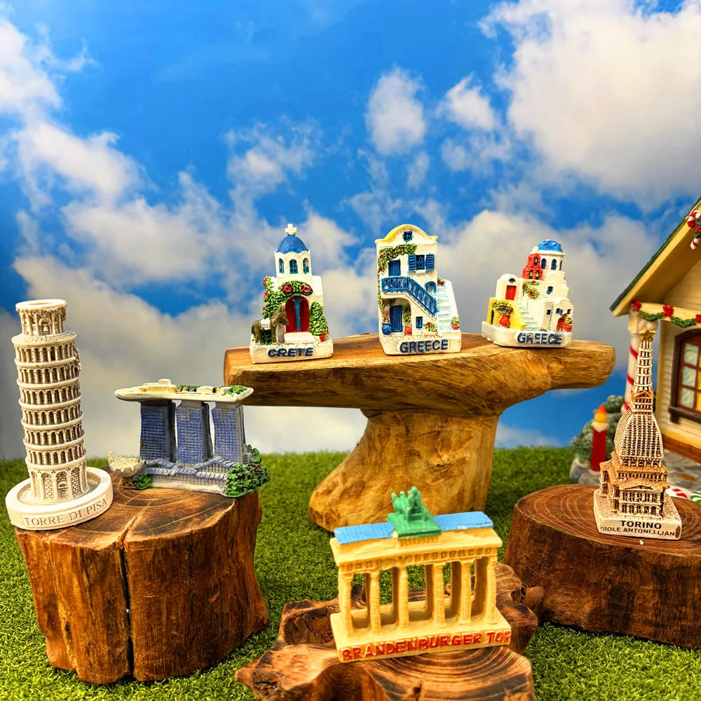 Italy Pisa Tower Singapore Marina Bay Sands Greece Santorini 3D Resin Figurine Travel Souvenir Home Decor