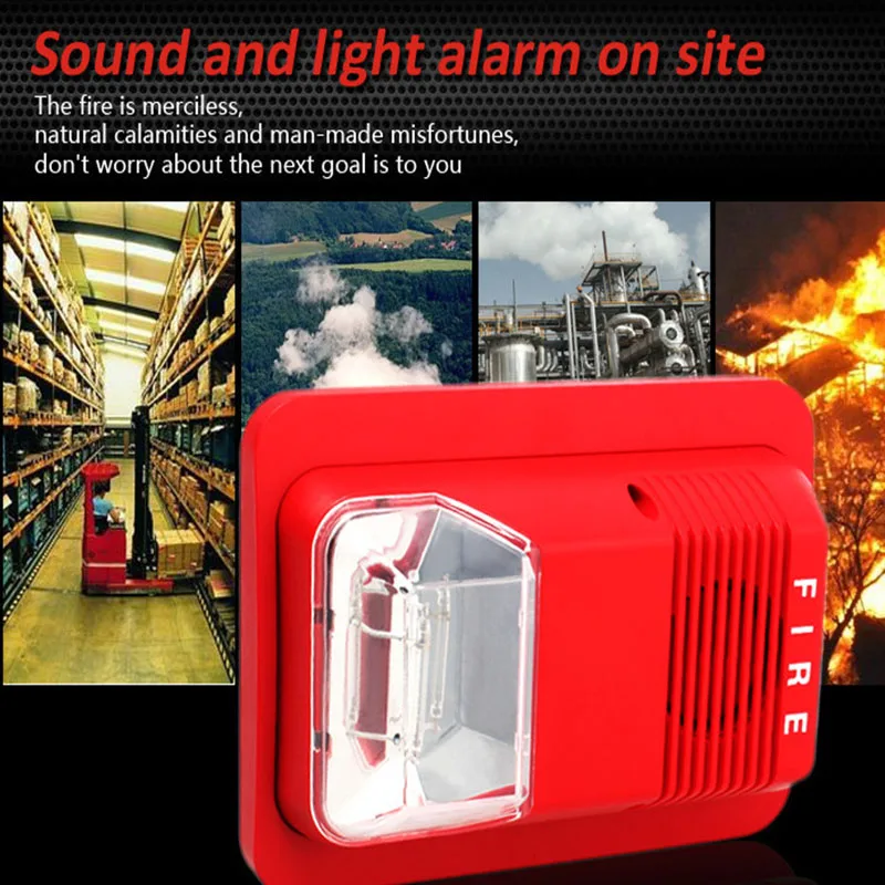 KOOJN Fire allarme acustico e visivo allarme antincendio 12V/24V luce stroboscopica allarme acustico e visivo ad alta Decibel