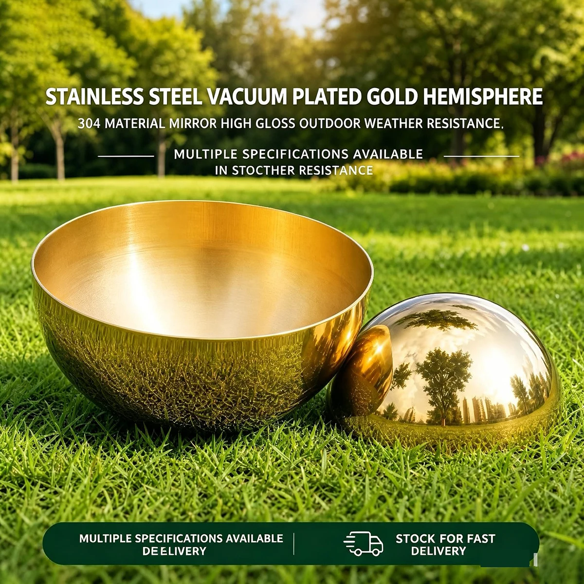 Diameter 19mm-300mm Titanium Gold Metal Hollow Decorative Ball  304 Material 1.0mm Stainless Steel Mirror Semi-round Dome Head