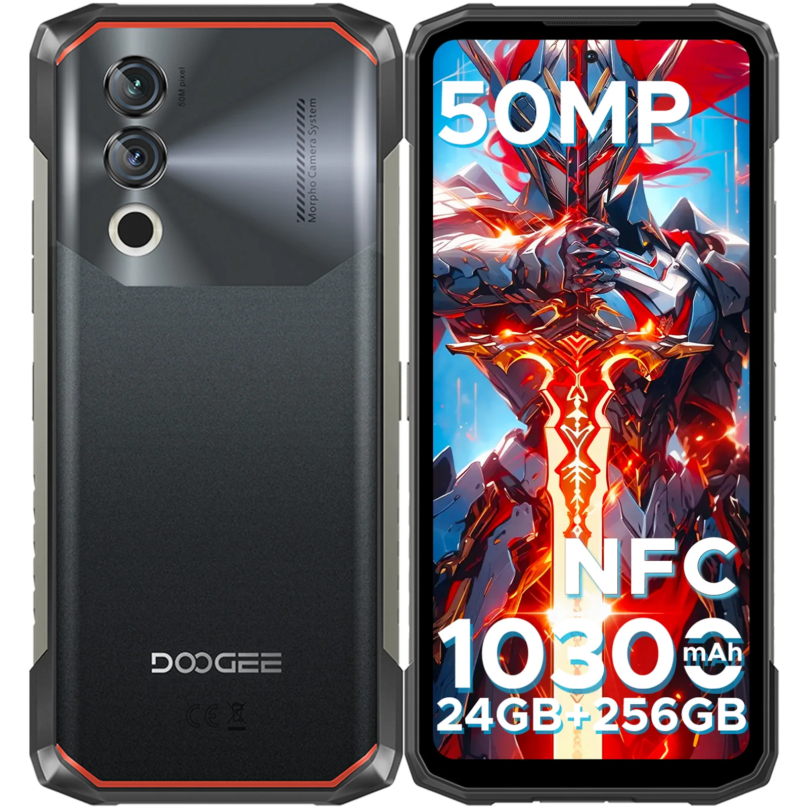 DOOGEE Blade10 Power Rugged Phone 6.6'' 24GB(6+18) 256GB 50MP+8MP AI Main Camera 10300mAh Battery NFC Smartphones Android 14