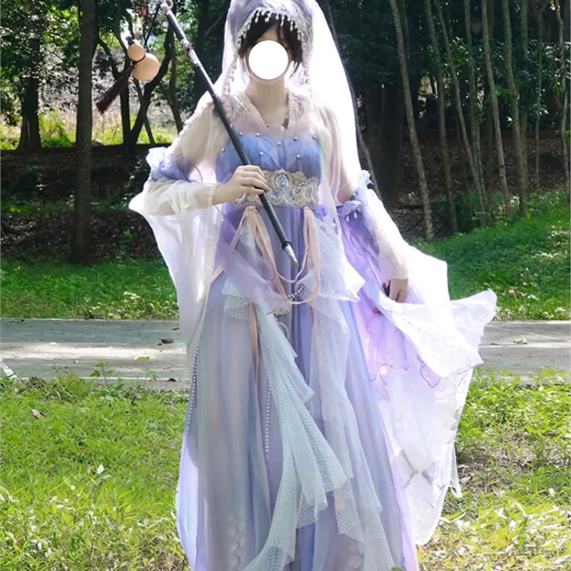 Bordado manga grande ru azul roxo fada Hanfu novo estilo