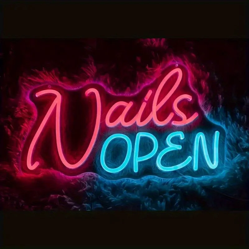 Nails OPEN Neon Sign, USB Powered Dimmable Salon Led Sign Accessories Nail Salon Sign Nail Salon Decor Wall Decor Windows