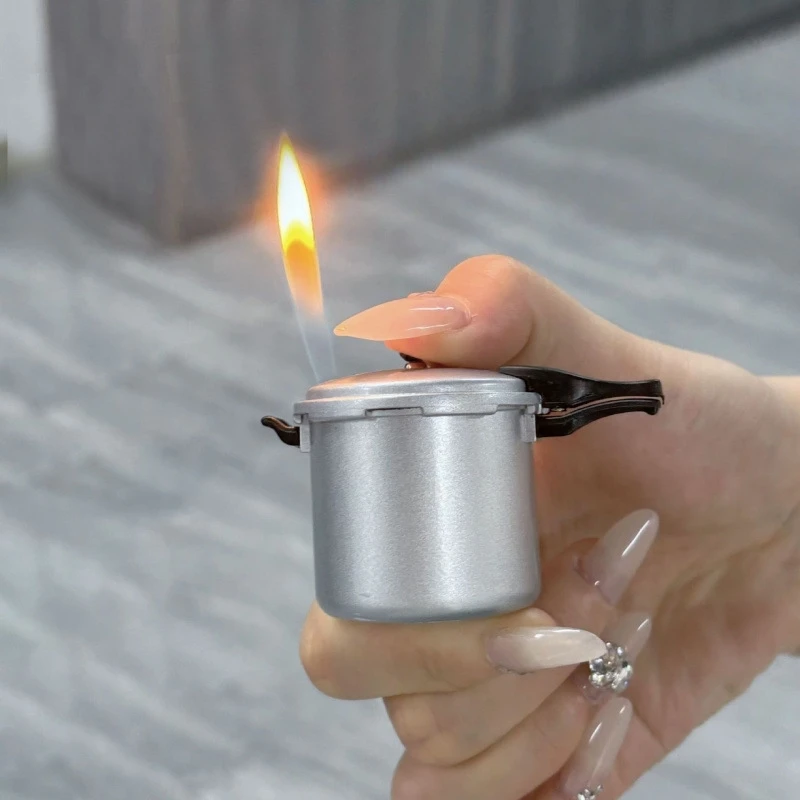 Fashionable Metal Pressure Cooker Design Lighter Outdoor Portable Inflatable Cigarette Lighter Kitchen Barbecue Smoking Gift