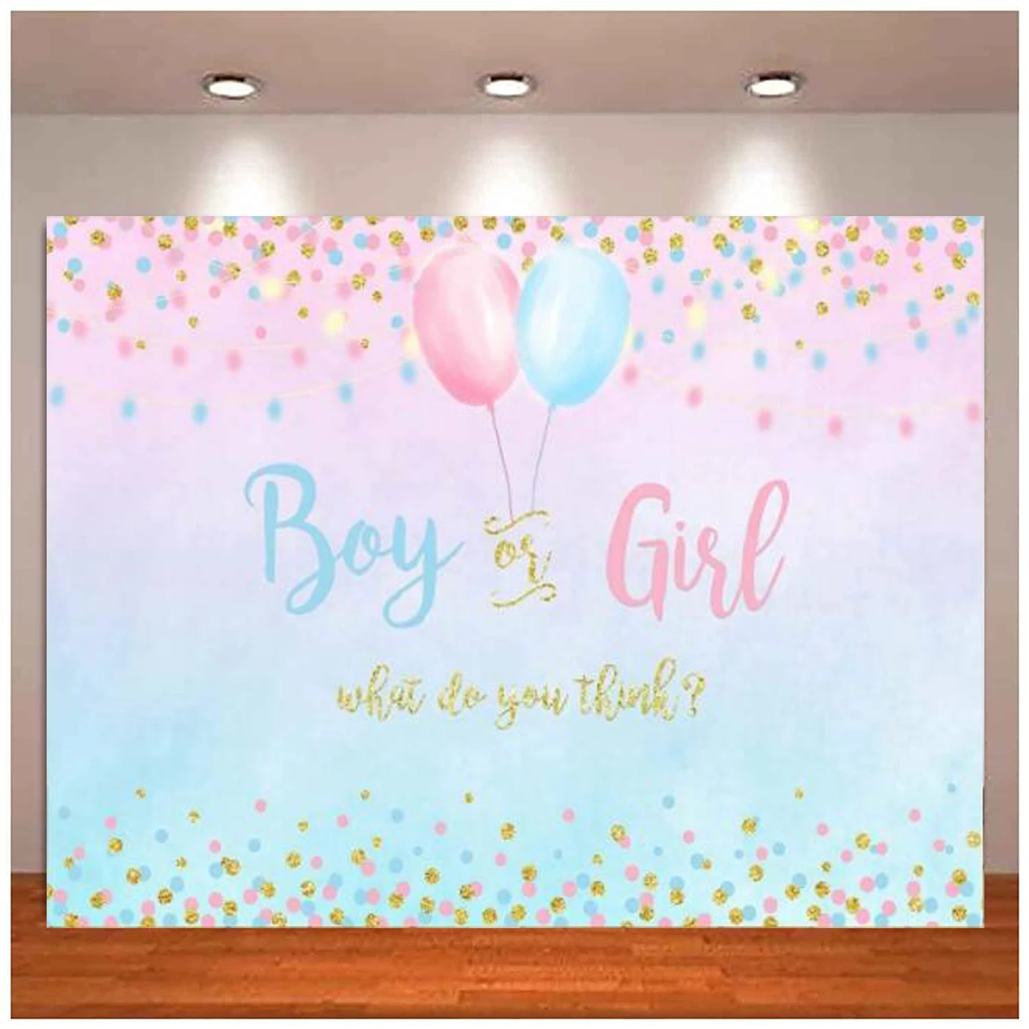 Ragazzo o ragazza Gender Reveal Fondale fotografico Blu Rosa Punti Palloncino Sfondo Baby Shower Decorazione per feste Banner Poster