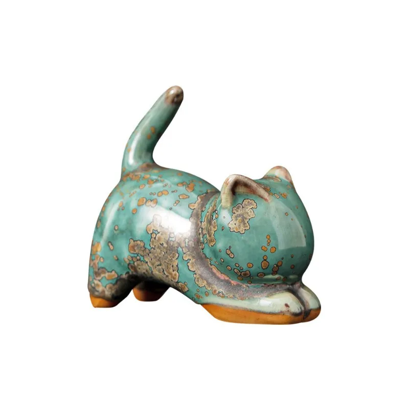 Crafts Tea Pet Living Room Coffee Table Decorative Ceramic Tea Small Ornament Kitten Play Porcelain Hui Creative Jun Porcelain