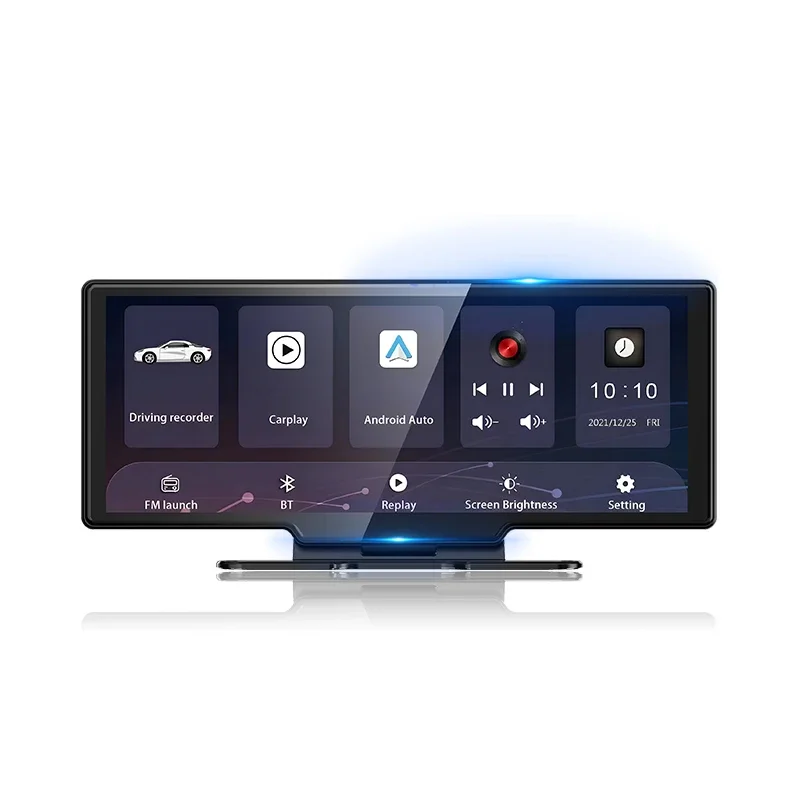 2.5K Car DVR 10.26 Inch Dash Camera Carplay & Android Auto Mirror Video Recording FM Transmitter Wireless Connection WiFi