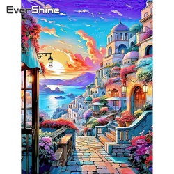 Evershine Diamond Painting City Street Diamond Embroidery Town Landscape Needlework Seaside Mosaic Sunset Handicraft