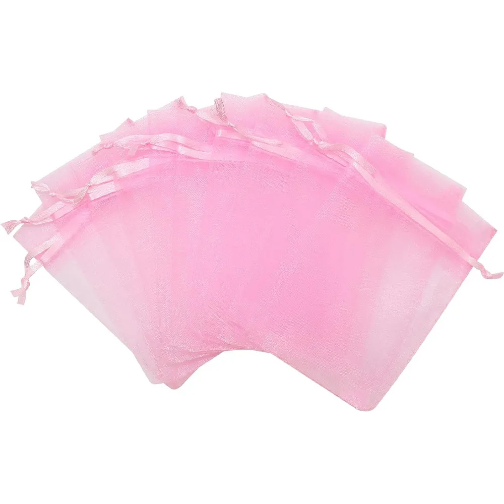 50Pcs Pink Organza Drawstring Jewelry Pouches Gift Bags For Wedding Party Christmas Festival Gifts Festival Candy Bags Packaging