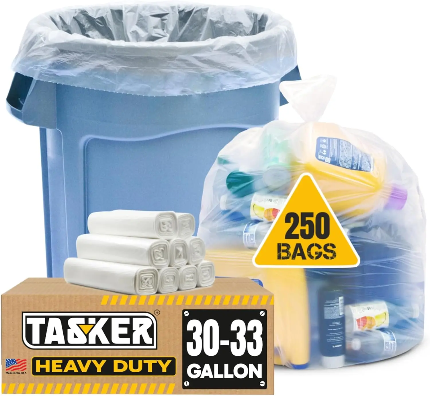 

30-33 Gallon Heavy Duty Clear Trash Bags, Mega Value Pack of 250 Large Plastic Bags for Recycling and Cleanup