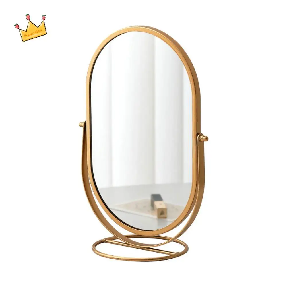 IJzeren kunst 360° °   Draaibare make-upspiegel licht luxe ijzeren frame make-upspiegel woondecoratie ovale desktop standaard spiegel slaapkamer
