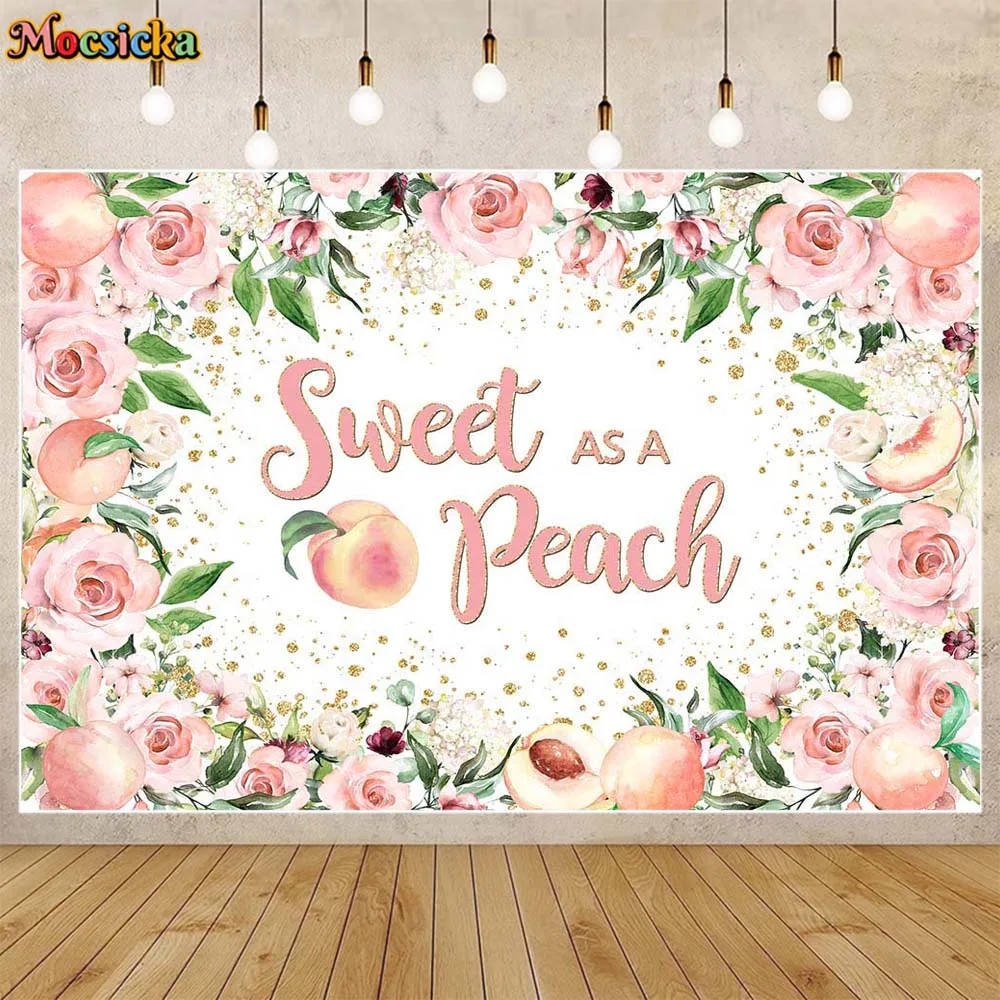 

Mocsicka Baby Birthday Backdrop Sweet As a Peach Girl Birthday Party Decorations Newborn Baby Shower Background Photoshoot Props