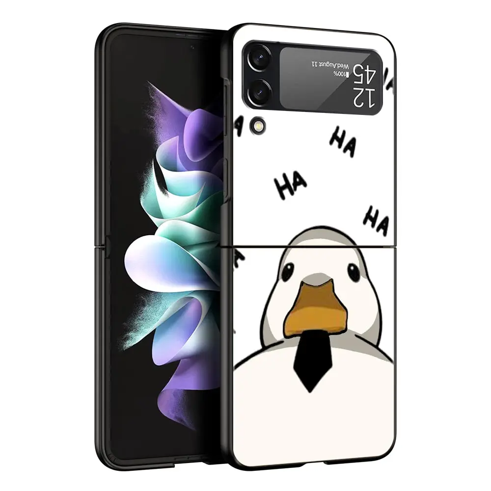 Phone Case For Samsung Galaxy Z Flip 3 4 5 Hard Black Folding PC Luxury For Samsung Z Flip3 Cover Protect Shell Duck Art