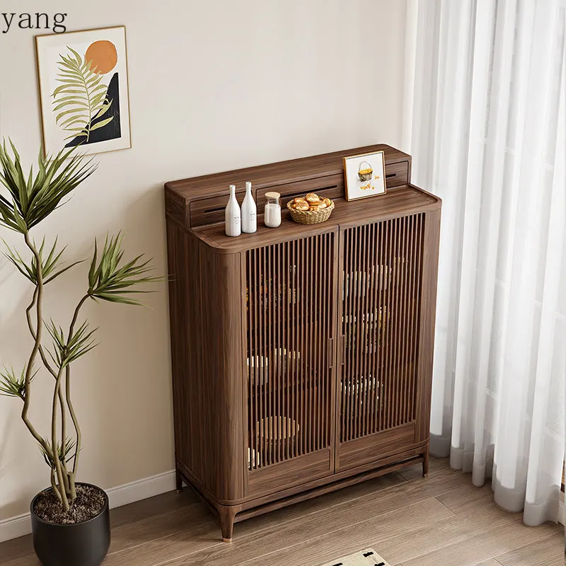 

LH new Chinese black walnut solid wood dining side storage side cabinet Zen multi-functional storage