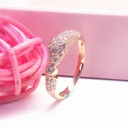 Designer creative 585 purple gold crystal leopard head rings for women opening 14K rose gold novelty shine engagement jewelry