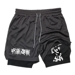 Anime Compression Shorts Men'S Gym Fitness Running Training Mesh 2-In-1 Sports Shorts Summer Outdoor Casual Performance Shorts