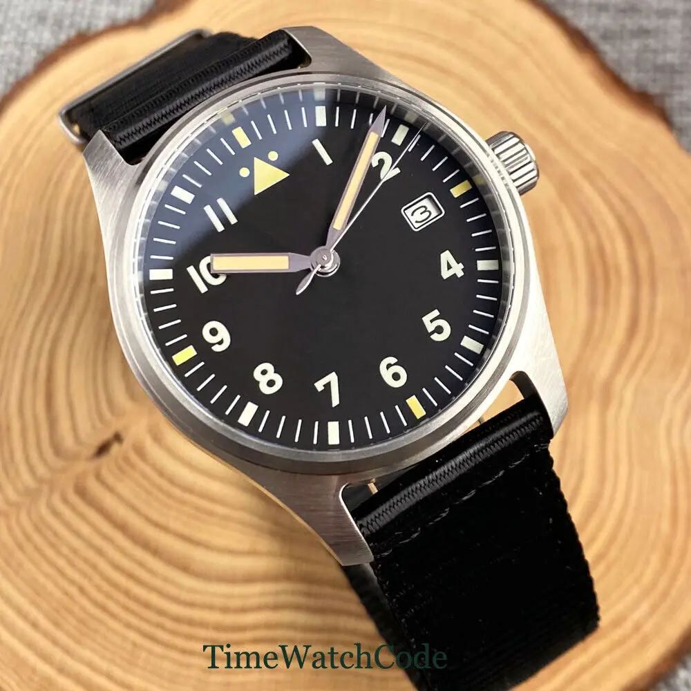 Tandorio Diver Pilot Automatic Men's Watch NH35 39mm AR Sapphire Glass สีดํา