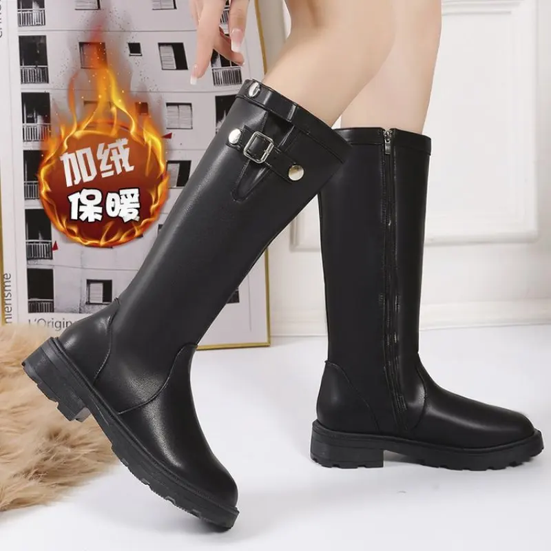 Ladies Knee Boots Classic Warm Boots New Side Zipper Thick Heel Slim Boots Autumn Winter Knight Boots Women Botas De Mujer Mujer