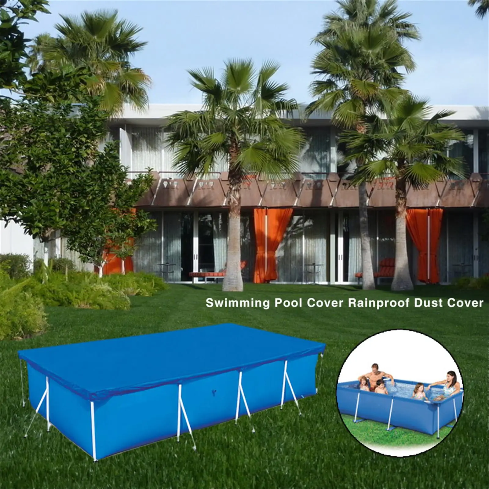 Weatherproof Waterproof Winter Pool Cover Rainproof Dust Cover Dustproof Outdoor Pool Cover Rectangular Summer Tub Film Blanket