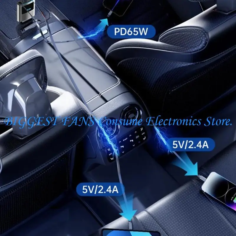

F68B Double Port 65W USB C Car 3 In 1 Car for Fast Charging On The Go
