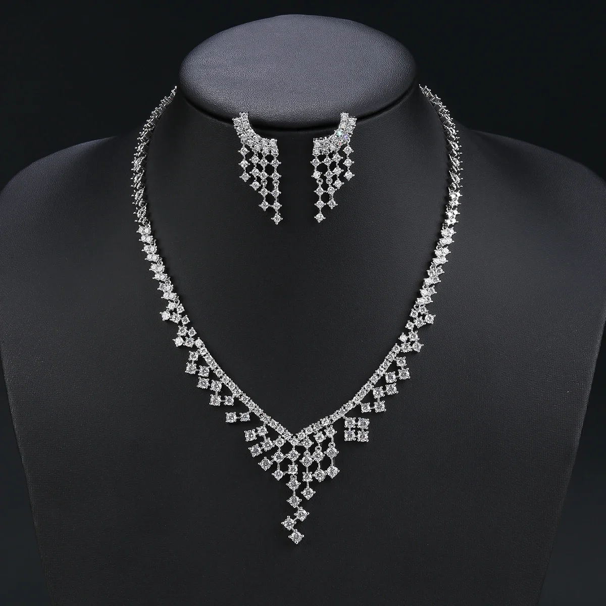 

Luxury Bridal Jewelry Set Cubic Zirconia Ladies Party Wedding Necklace And Earrings Set CN10861