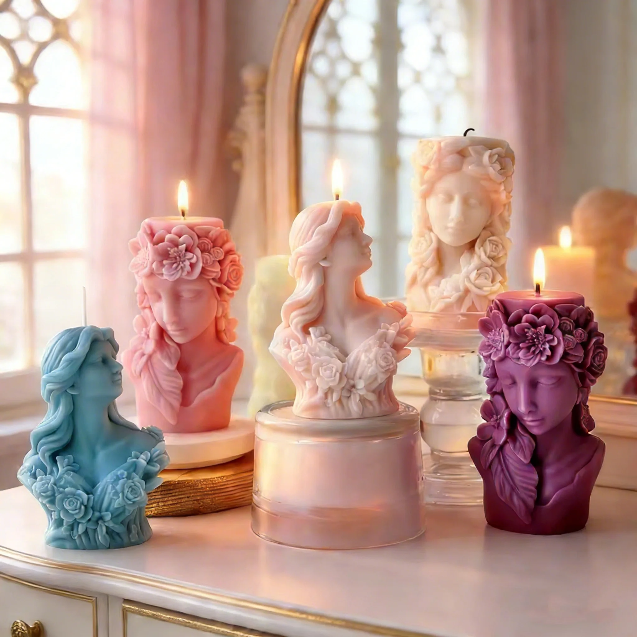 DIY Floral Girl Relief Silicone Mold Flexible for Scented Candle Plaster Diffuser Stone Handmade Craft Making