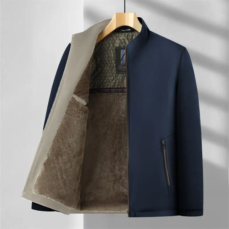 

Высококачественная, модная и стильная куртка на хлопковой подкладке для людей среднего и пожилого возраста, мужская куртка, флис и плотная.