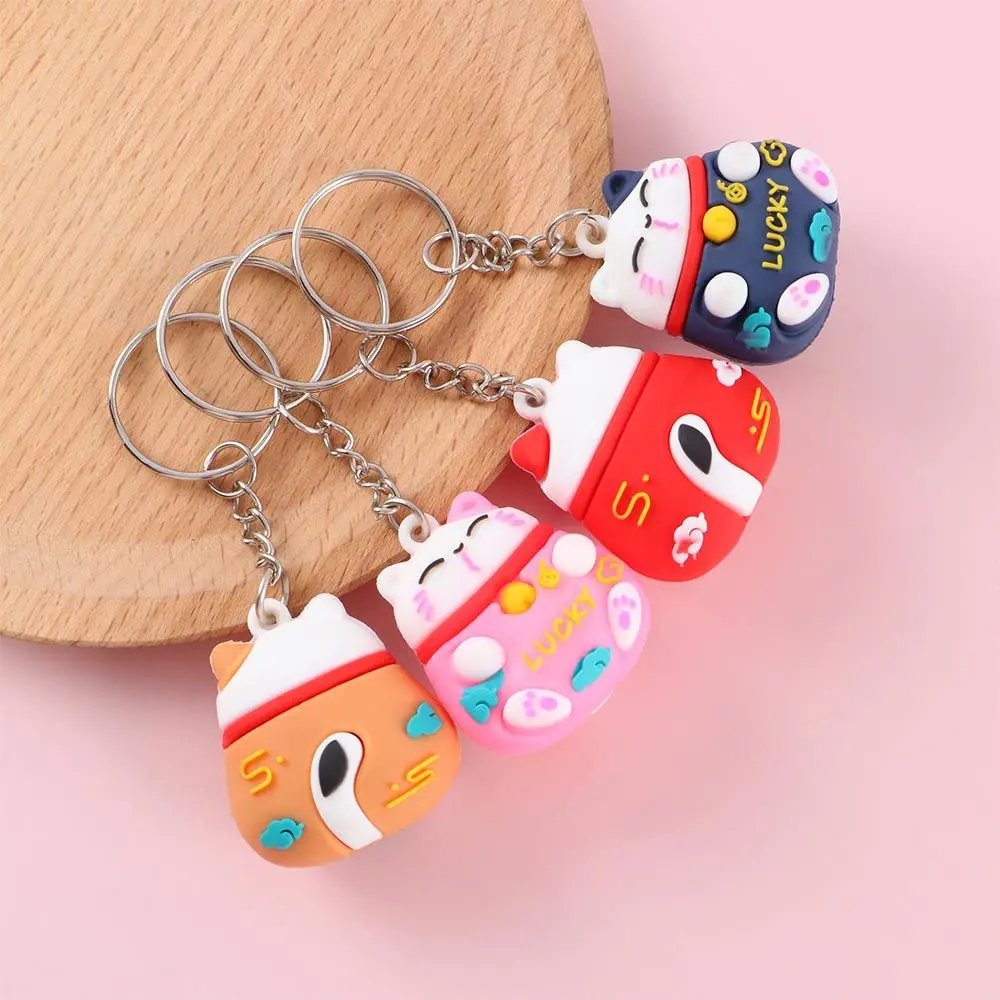 Charm Gift Three-dimensional Good Luck Ornaments Phone Accessory Cartoon Key Ring Lucky Cat Keychain Car Keyring Bag Pendant