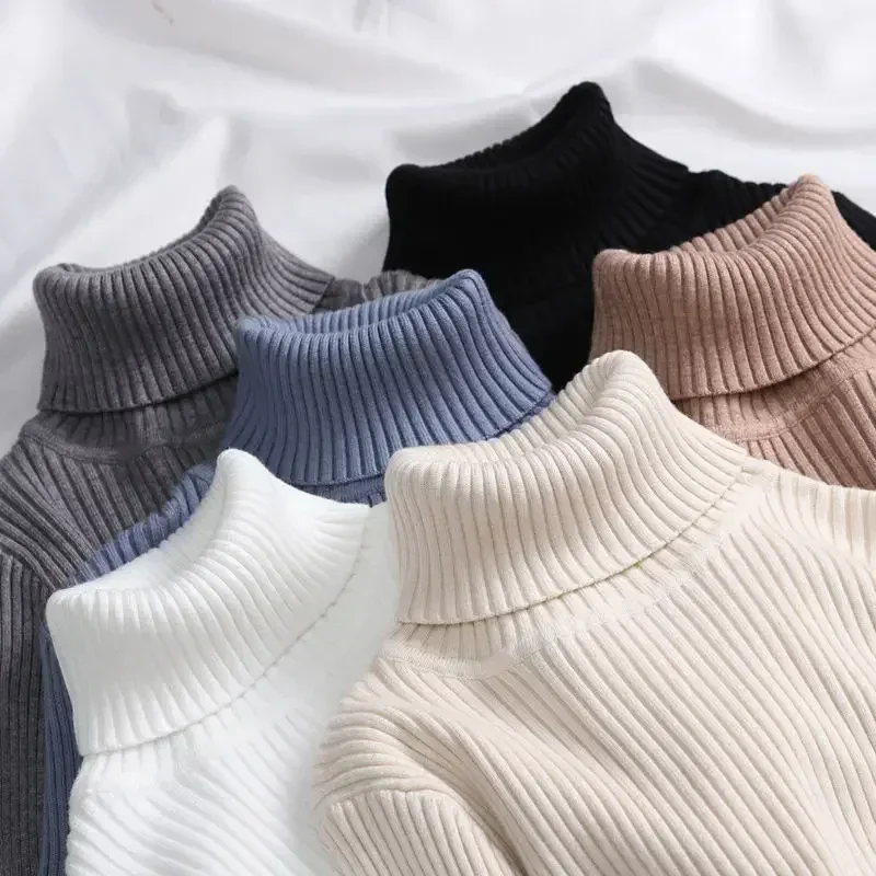 Women Autumn Winter Turtleneck Sweater Elegant Slim Solid Ribbed Knitted Cashmere Jumpers Female Long  Sleeve Pullover