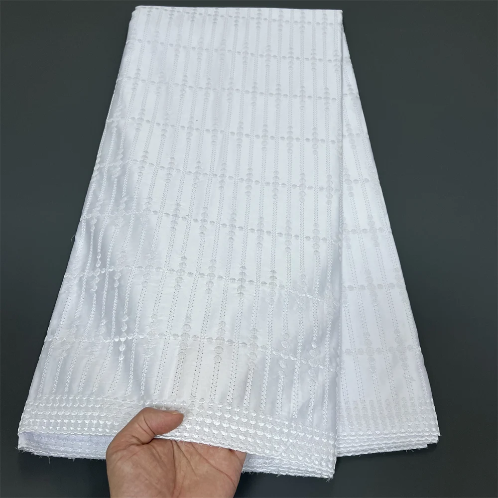 

2025 African Nigerian Tulle Lace Fabric for Dress Sewing High Quality Damask Cotton Pure Embroidery Wedding Party hz1359 5Yard