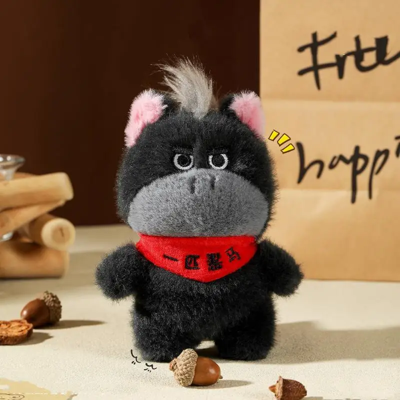 Kawaii cavalo preto pingente de pelúcia chaveiro bonito animal boneca ano do cavalo lembrança chaveiro mochila pingente decoração presente