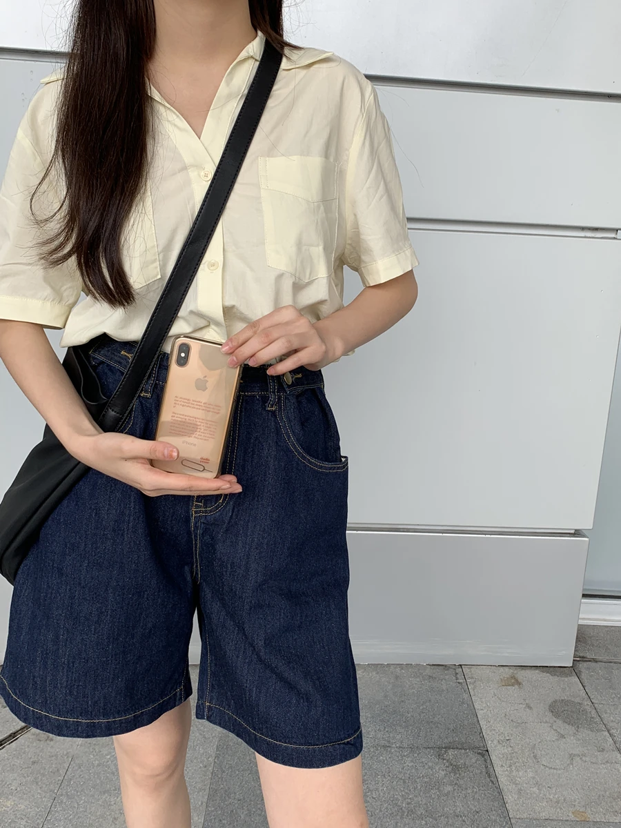 High Waist Denim Shorts Women's Spring Summer New plus Size Student Versatile Straight Leg Wide Leg Hot Pants Deep Color