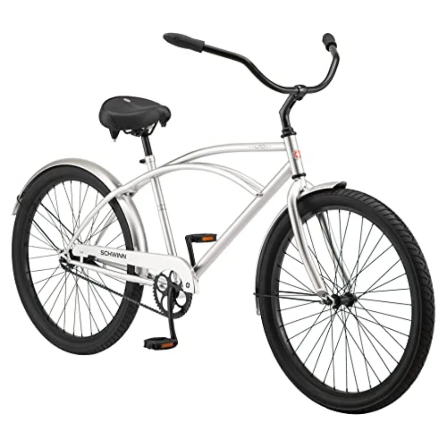 

Beach cruiser bike for adults, steel frame, navy blue, comfortable padded seat and upright riding position for relaxed coastal