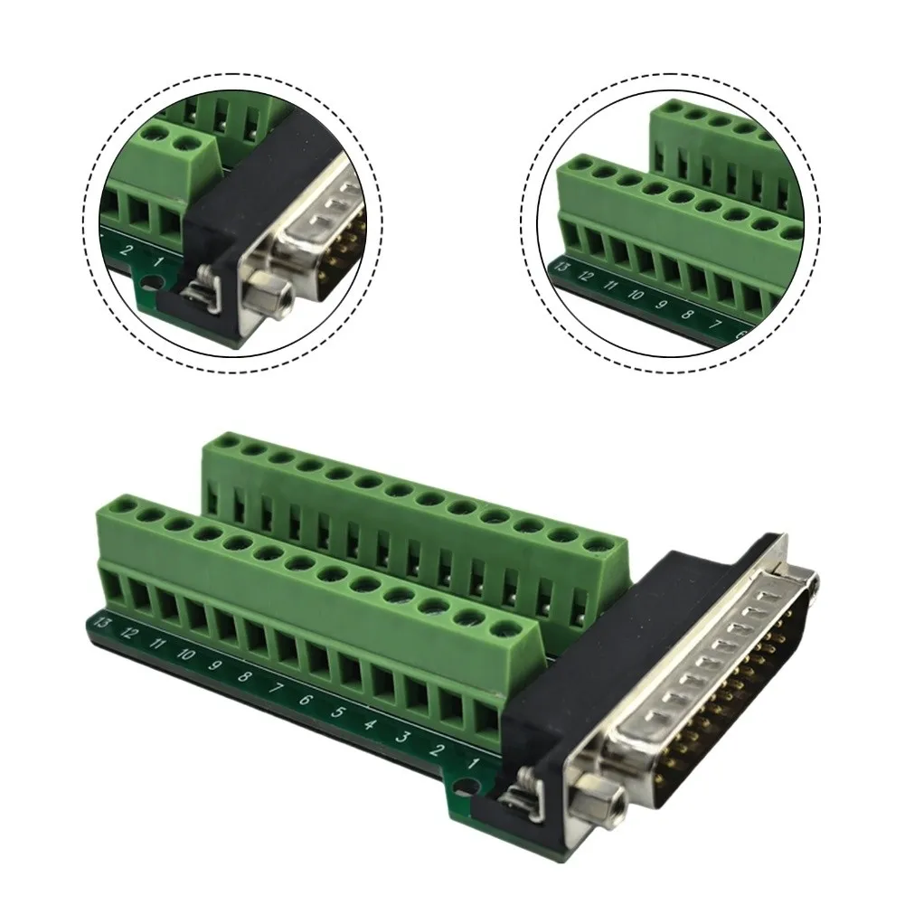 DB25 male to terminal block adapter 25pin connector nut type DB25G201 insulated base clear labeling and copper pins