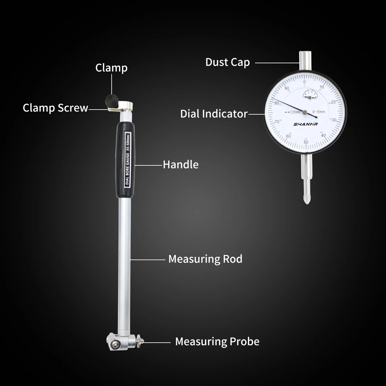 SHANHR 6-10/10-18/18-35/35-50/50-160mm Dial Indicator Dial Bore Gauge Hole Diameter Measuring Gauge 0.01 mm Gauge Measuring Tool