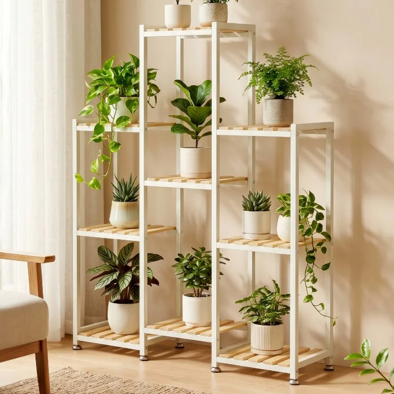 New balcony multi-layer flower stand succulent flower pot stand indoor partition anti-corrosion iron mobile flower stand