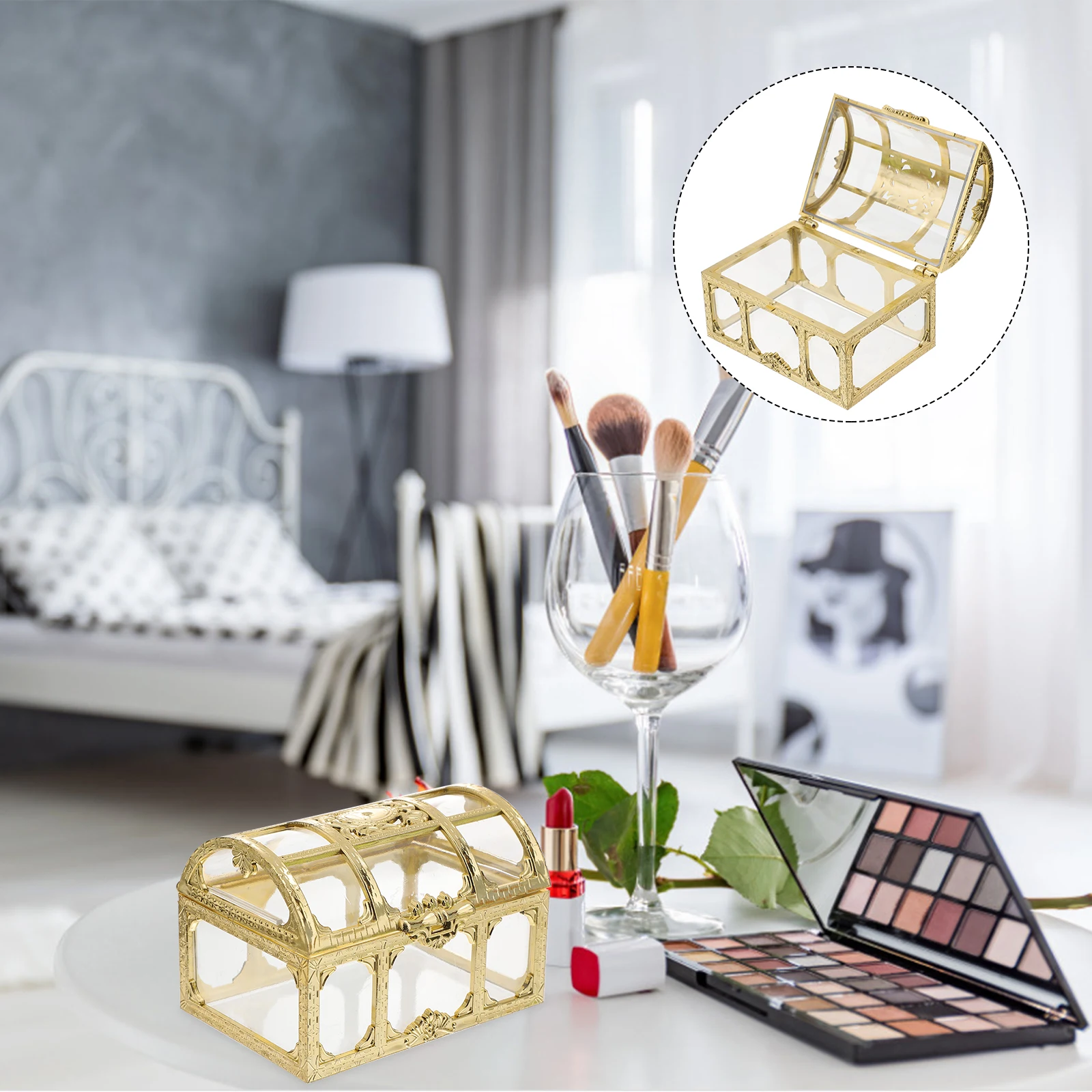 

2 Pcs Crystal Treasure Box Transparent Plastic Storage Collectibles Jewelry Gift Box Pirate Party Decoration Halloween Sturdy