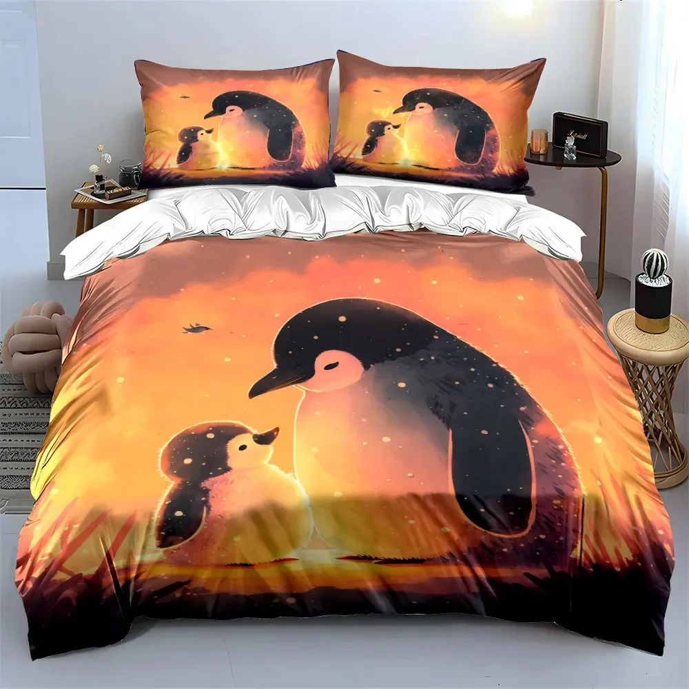 Penguin Family Art Decor Set Soft Comfortable Duvet Cover Bedding Set Included 1*Duvet Cover & 2*Pillowcases, gift