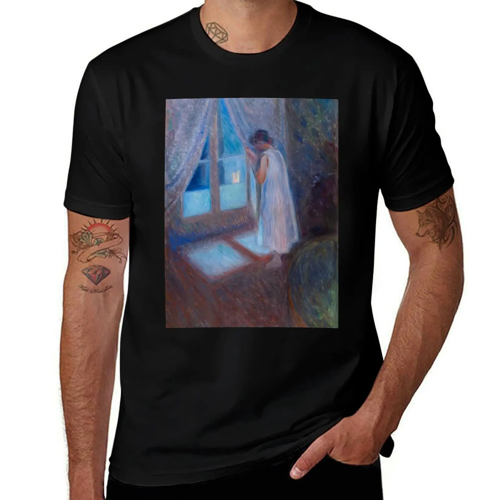 The Girl by the Window still life Paris portrait painting by Edvard Munch T-Shirt Plus Size Outdoor Casual Top T-Shirt
