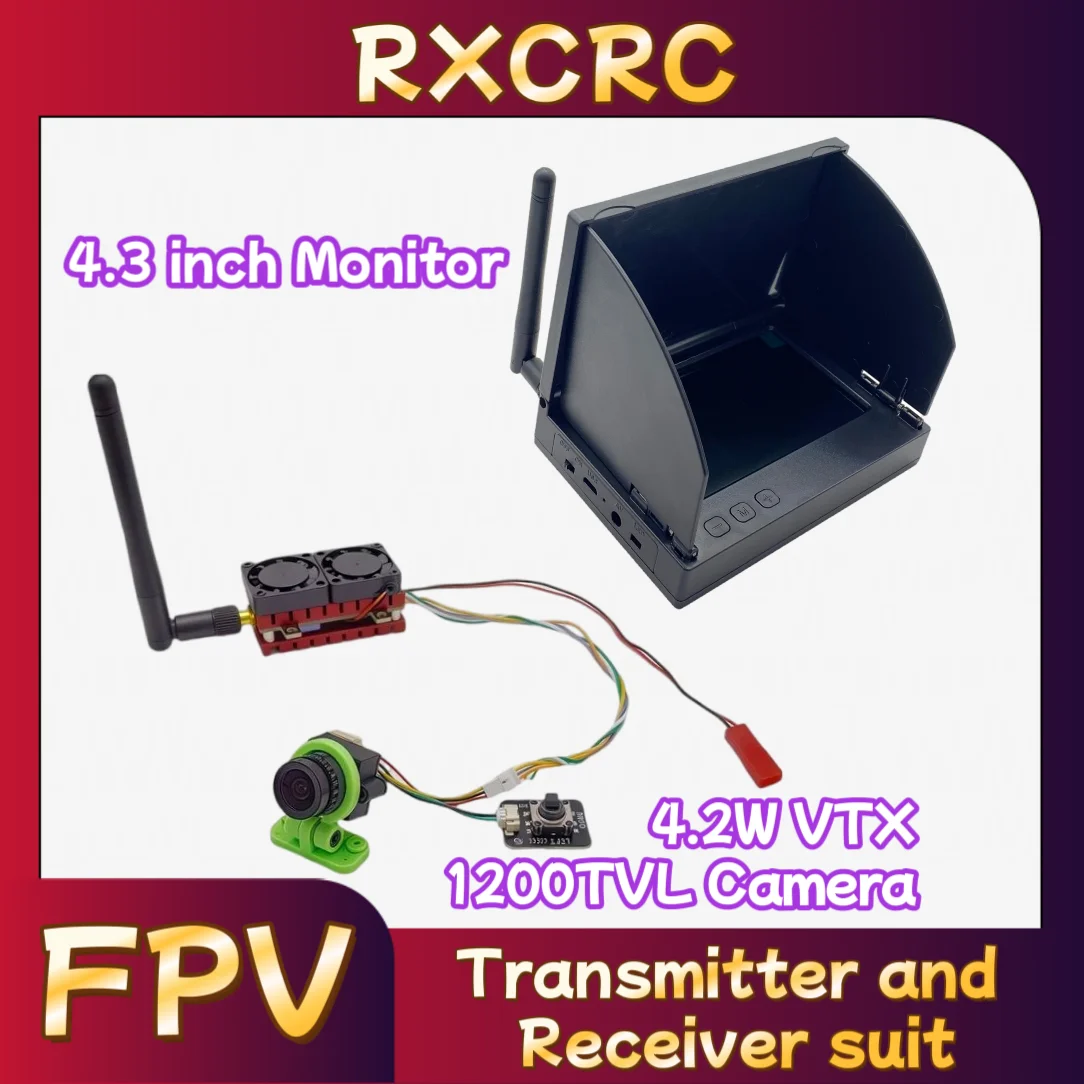 

RXCRC 5.8G 48CH 4.2W VTX Transmitter 1200TVL 135° 2.5mm Camera FPV 4.3 inch monitor 56CH. For RC Multicopter FPV Drone Part.
