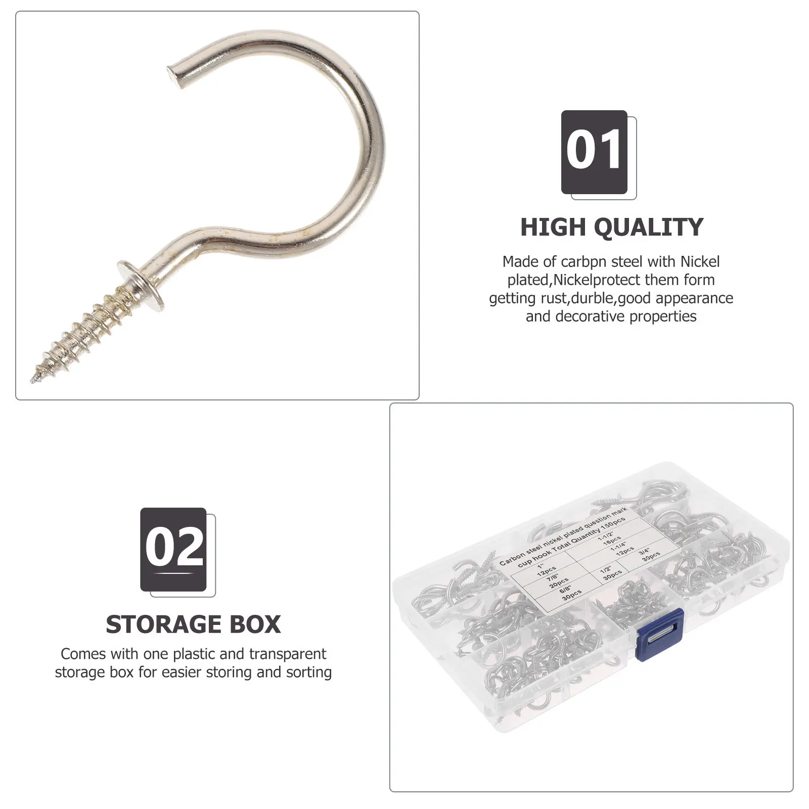 150Pcs Hook Set Premium Screw Hooks for Kitchen Ceiling Wall Cup Hanging Multipurpose Household Organizer
