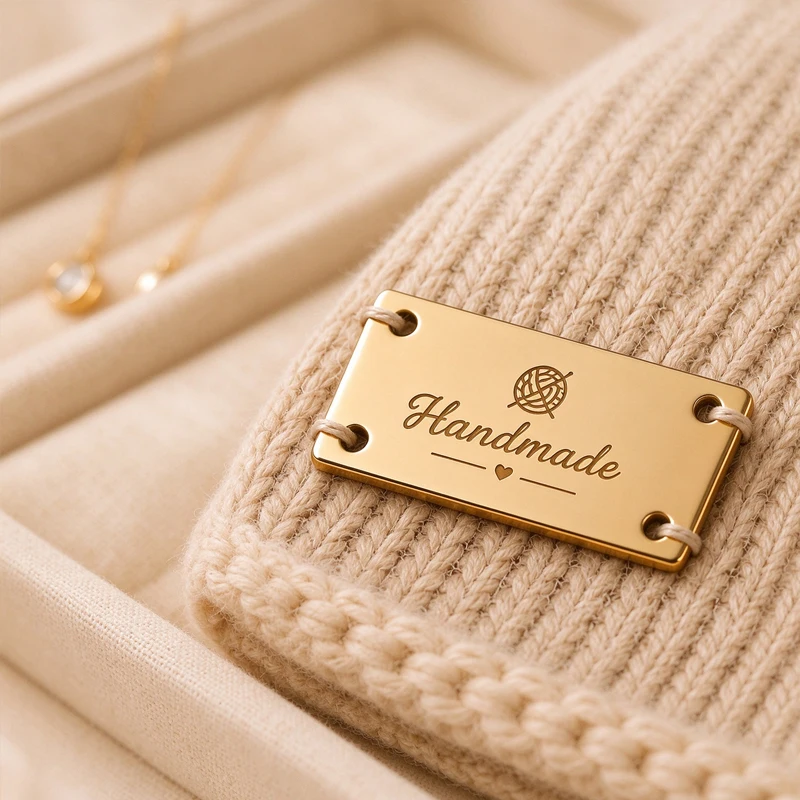 Custom Engraved Metal Tag Personalized Brand Logo Rectangular Stainless Steel Name Plate  Crochet Hat Sweater Bag Accessories