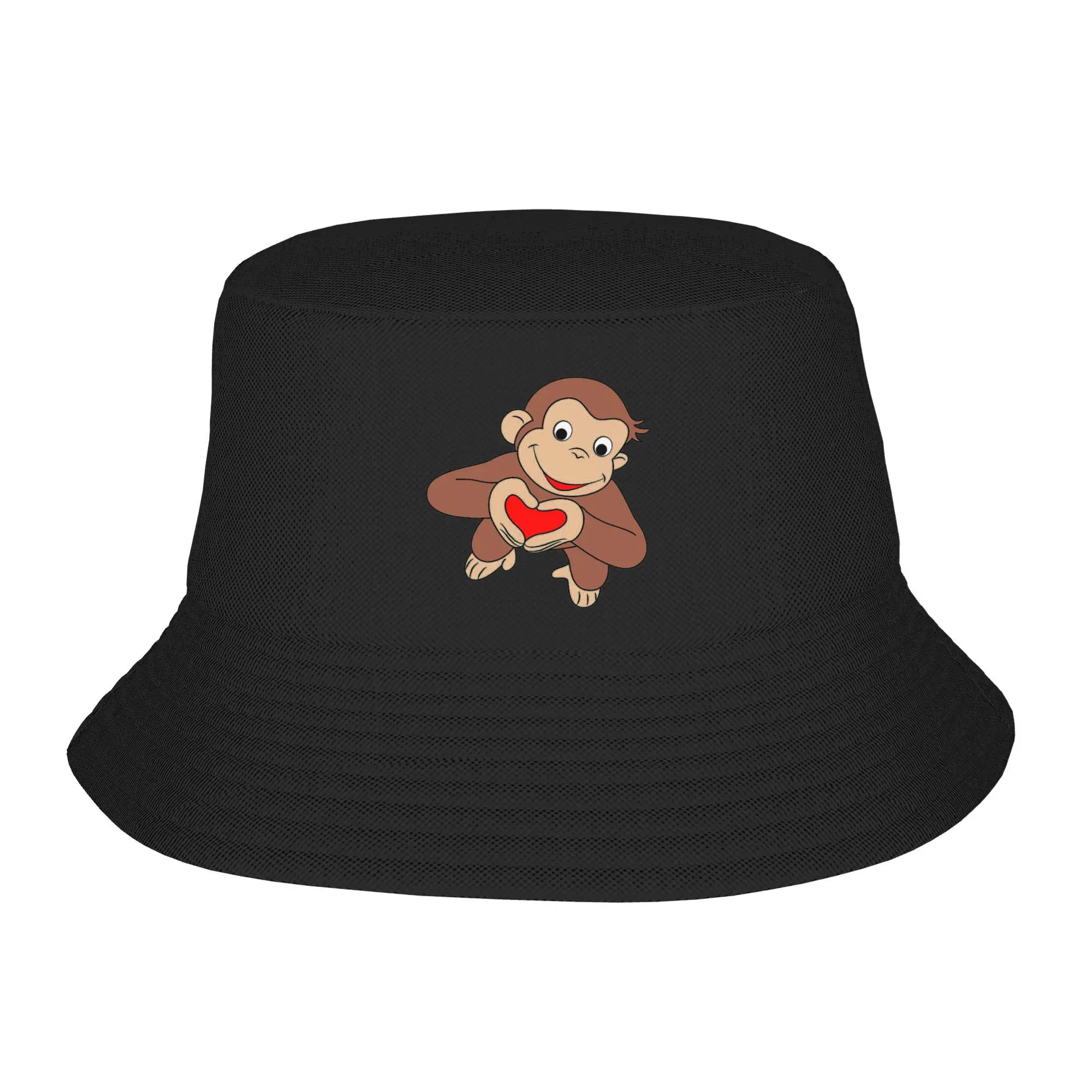 

Curious George Is All Heart Bucket Hat Panama Bob Hats Outdoor Cool Reversible For Summer Beach Fishing Unisex Fisherman Caps