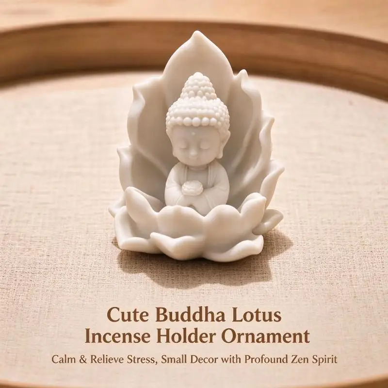 Mini Resin Statue with Lotus Base Exquisite Craftsmanship Small Ornament for Meditation Desk Home Table Decor