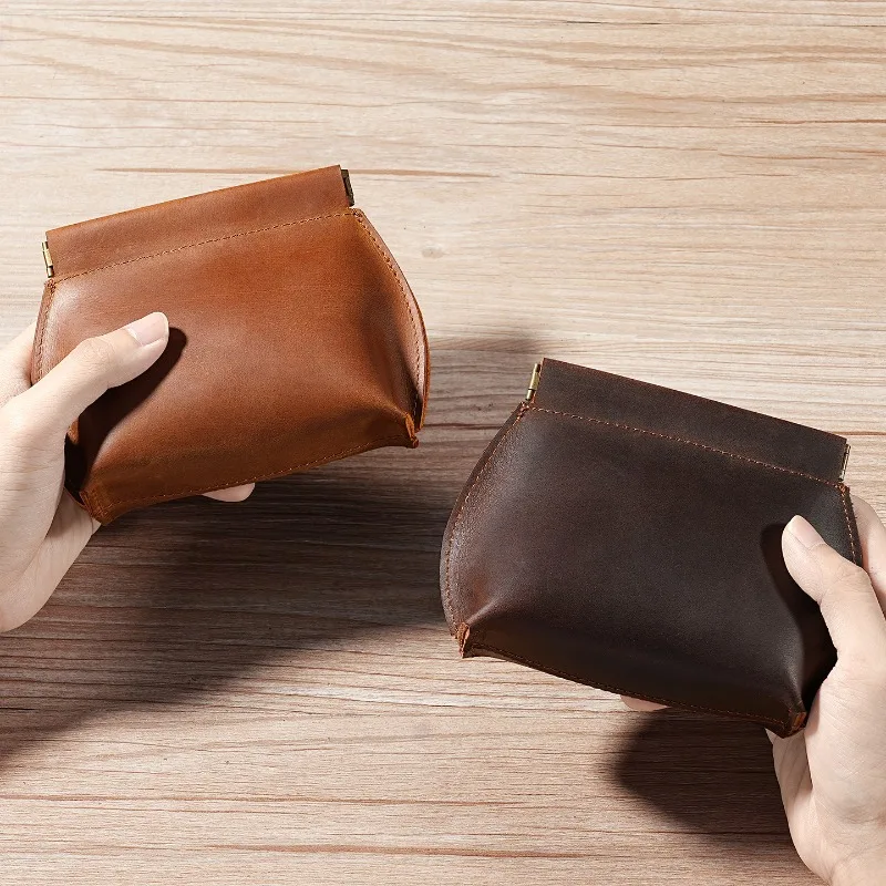 Cow Leather Squeezed Coin Purse, Multi-Purpose Mini Pouch for Coins Cards Earbuds Lipstick, Portable Change Wallet for Men Women