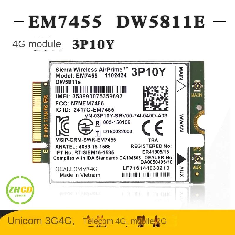 DW5811e 4G Wifi WWAN Card Module 3P10Y Sierra EM7455 Qualcomm Snapdragon X7 LTE for Dell Latitude Series Notebook laptop E5470